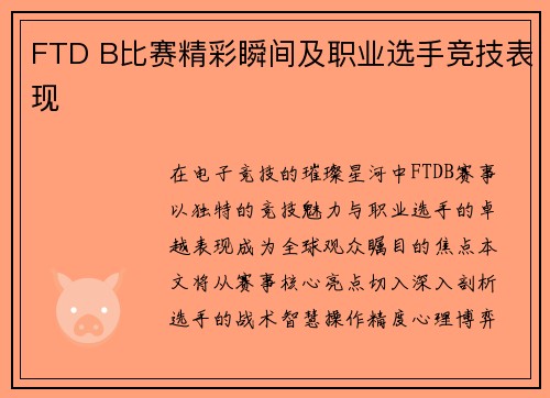 FTD B比赛精彩瞬间及职业选手竞技表现