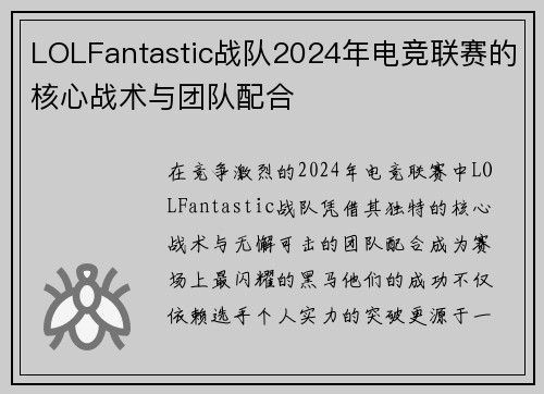 LOLFantastic战队2024年电竞联赛的核心战术与团队配合